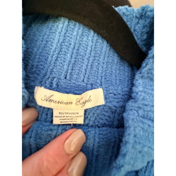 American Eagle Cropped Ombre Blue Ribbed Mock Neck Sweater Women’s XS Soft Knit - Picture 9 of 11